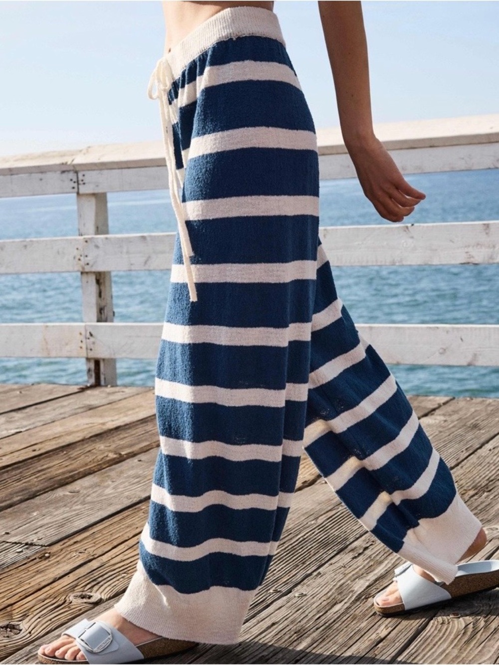 Free People Beach Sunkissed Striped Knit Pants Blue